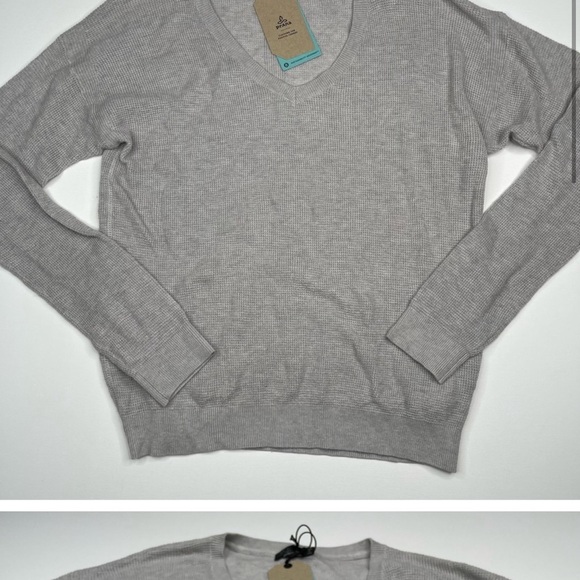 Prana Sweater Milani V Neck Waffle Grey Comfy Lounge Outdoor Hiking Gorp XL New - Picture 2 of 12